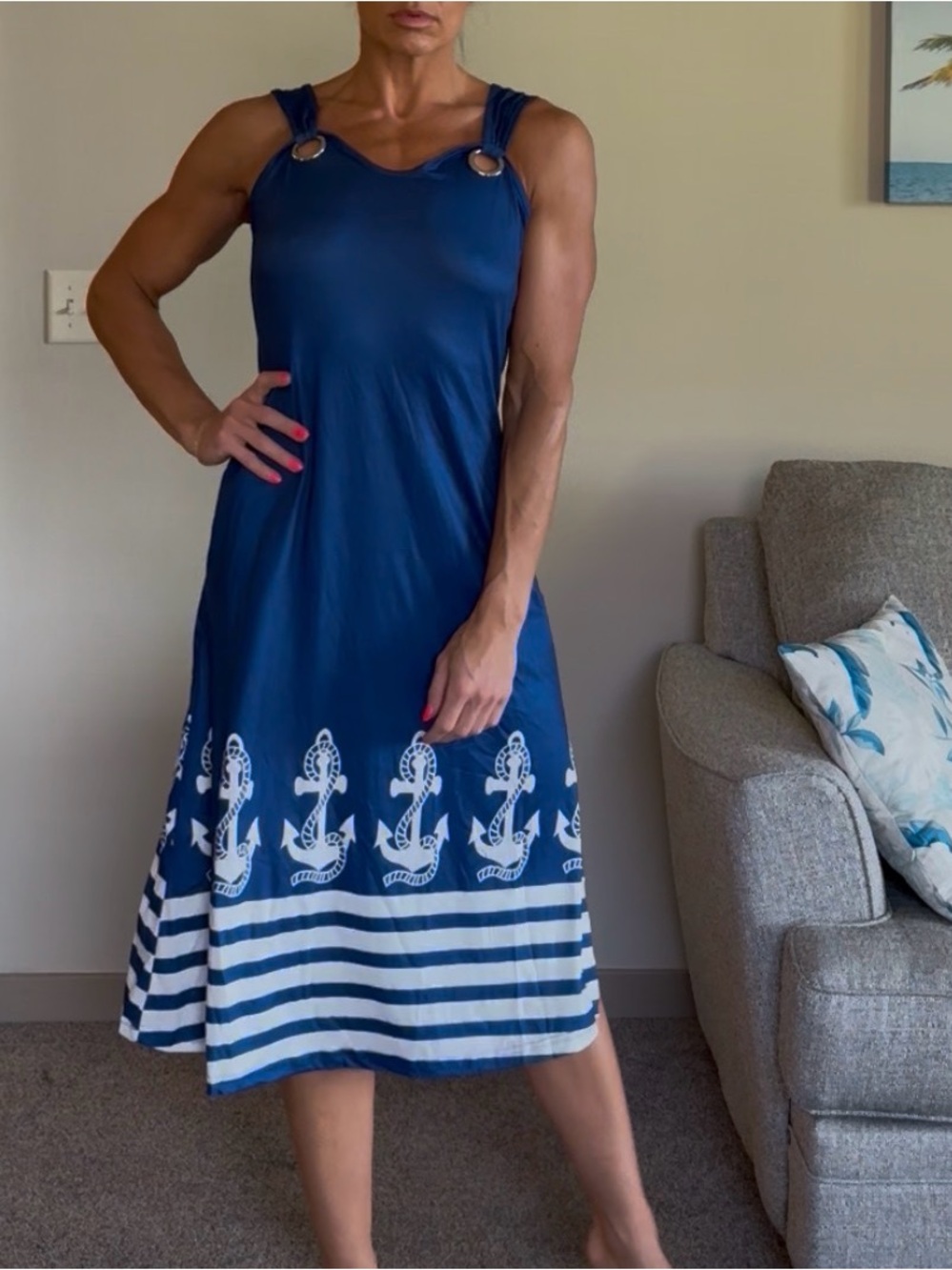2 Dress Bundle Navy Anchor-Print and Sleeveless Maxi Dress